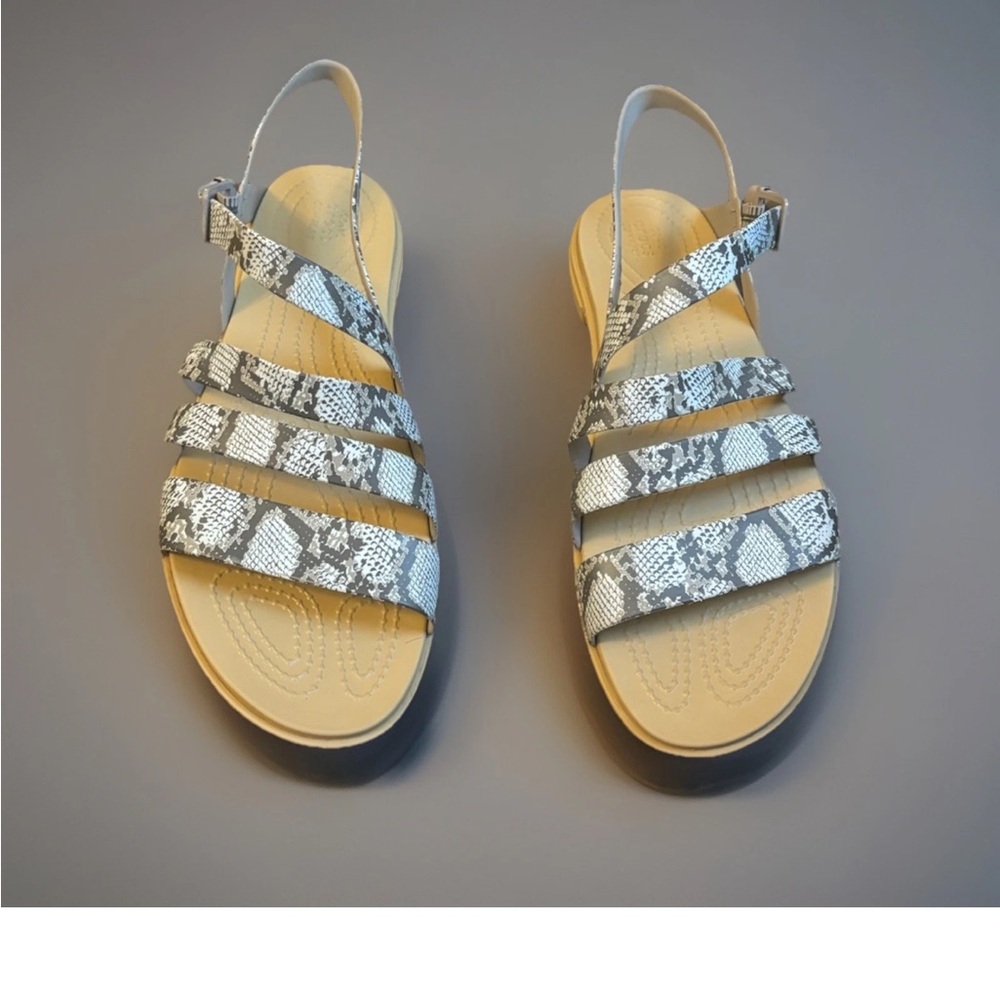 NWOT CROCS Women's Tulum Snake-Print Strappy Slingback Sandals